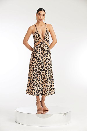 VESTIDO MIDI DECOTADO ESTAMPADO ONÇA - ALL IS LOVE