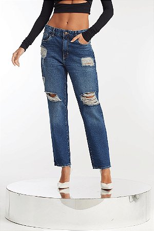 CALÇA BOYFRIEND JEANS ESCURA ALL IS LOVE