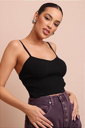TOP DVMC TRICOT ALÇA FINA PRETO-ANIMALE