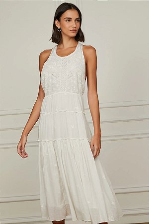 VESTIDO VOIL DE ALGODÃO MIDI BORDADO DE LINHA ANIMALE