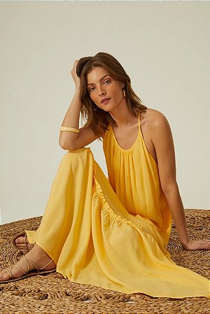 VESTIDO BABADO FRANZIDO AMARELO SUAVE-MARIA FILÓ