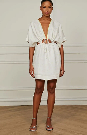 Vestido De Linho Curto Floral Com Amarração Frente ANIMALE