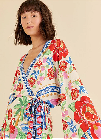 vestido curto praia de flor farm