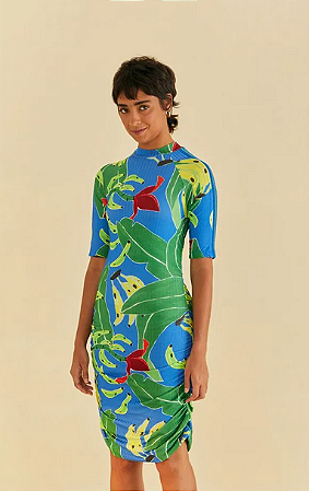 VESTIDO CURTO FRANZIDO FOLHA DE BANANA FARM