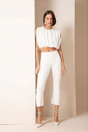 Calça Sarja Pantacourt Off White
