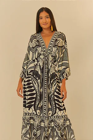 VESTIDO LONGO MANGA RENDEIRA OFF WHITE FARM