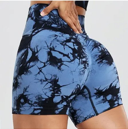 Short Hupana Sem Costura Levanta Bumbum Tie Dye Academia Azul
