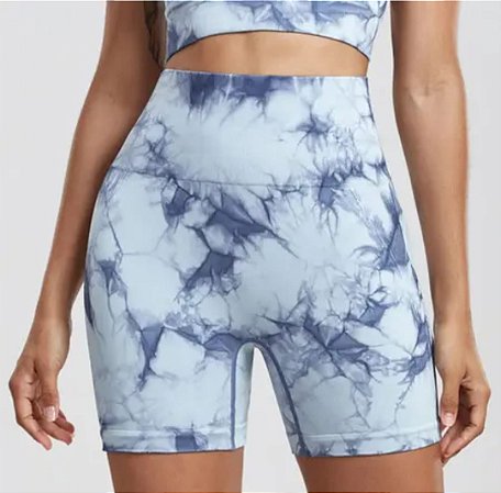 Short Hupana Sem Costura Levanta Bumbum Tie Dye Academia Azul Claro