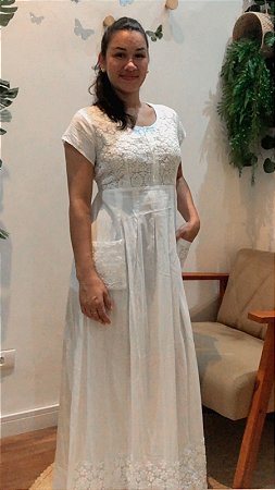 VESTIDO LONGO INDIANO BOHO CHIC BRANCO