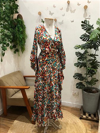 Vestido Longo Transpassado Abstrato