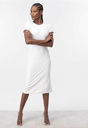 Vestido Lança Perfume Midi Manga Curta Branco