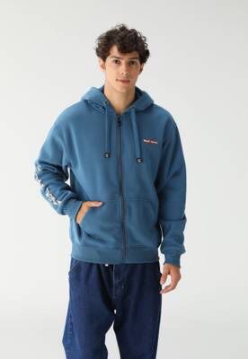 Blusa de Moletom Flanelada Aberta Red Nose Logo Azul