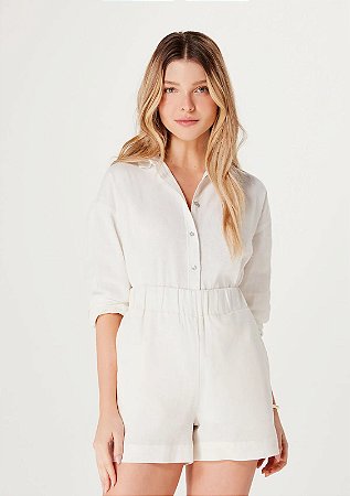 HERING SHORTS BÁSICO FEMININO CINTURA ALTA COM LINHO - OFFWHITE- XXG