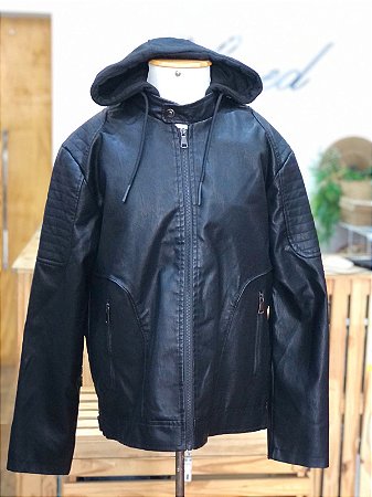 Jaqueta de Couro Sintético com Capuz- Broken Rules