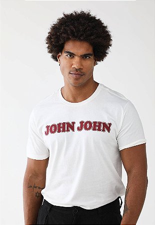 Camiseta John John Reta Estampada Branca