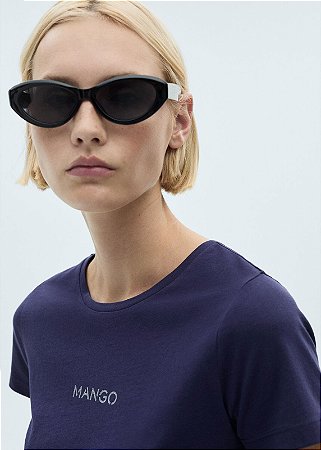 Camiseta Mango Slim Aplicação Logo Azul