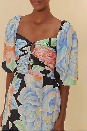 Vestido FARM Curto Floral Sofia Preto