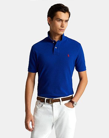 Camisa Polo Ralph Lauren Custom Slim Fit Red Icon Azul