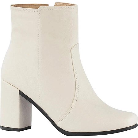 Bota Feminina Bico Quadrado Lumiss Salto Alto Grosso Coturno Cano Médio Confortável Zíper Off White
