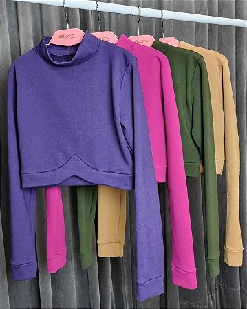 Blusa Moletom Color Manga Longa Gola Alta