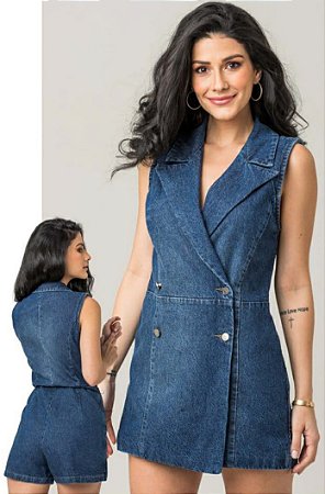 Macaquinho Saia Shorts Jeans