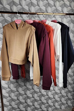 Blusa Manga Longa Capuz Camurça Touch