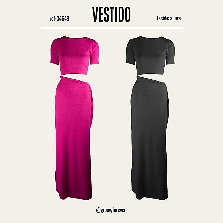 Vestido Longo Allure Strong Manga Curta Lateral