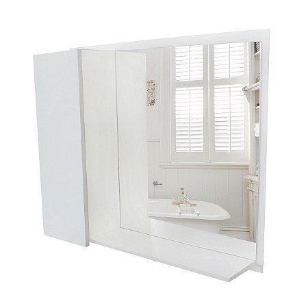 Armário MDF para banheiro com espelho, prateleira, porta colorida - Branco