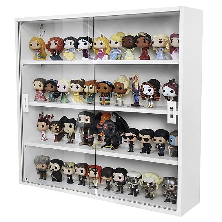 Expositor Funko Pop MDF (para 44 Funkos) 4 vãos, portas em vidro - branco [exclusivo para Márcia]