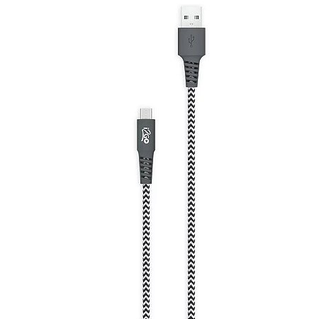 Cabo Micro USB em Nylon Trançado 1,5 Metros 2,4A Preto e Branco - Plus I2GCBL977 - i2GO