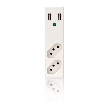 Carregador USB com Filtro de Linha LED Indicador 2 Tomadas 10A Branco - FL-USB21GWH - Bivolt - Coletek