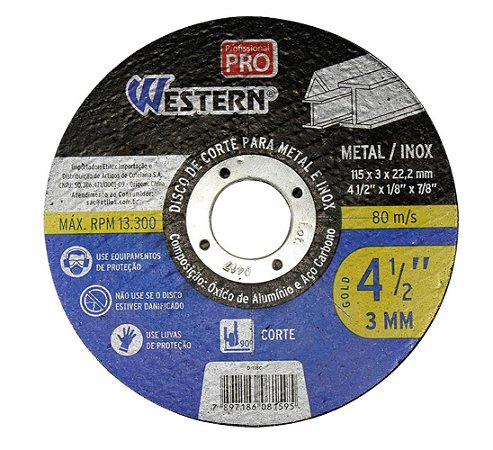 Disco Serra Circular para Metal Inox 115x3x22,2mm Preto e Azul - D-118C - Western