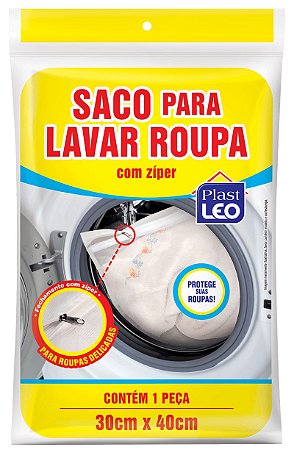 Saco para Lavar Roupa com Zíper Tamanho P 30x40cm Branco - 388 - Plast Leo