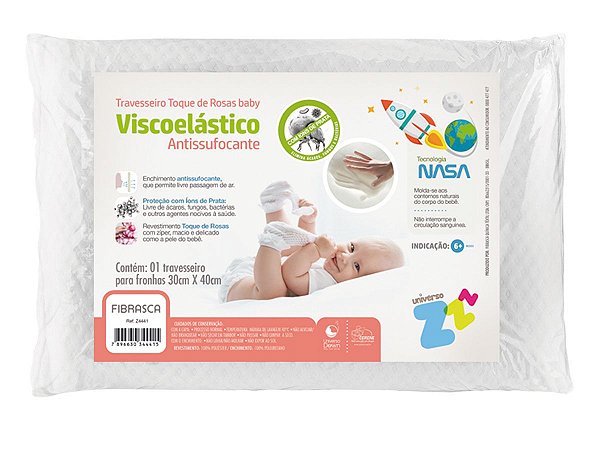 Travesseiro NASA Baby Anti Sufocante 6 meses + p/ fronha 30x40 com capa Toque de Rosas Fibrasca