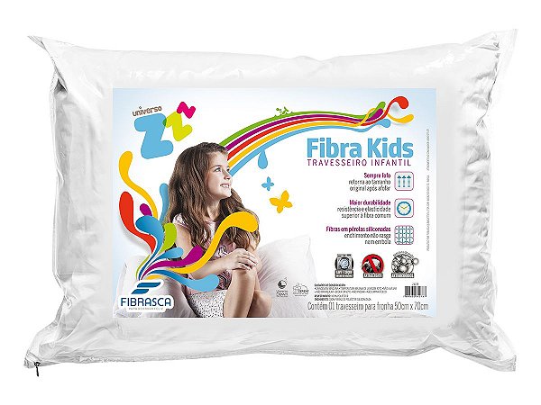 Travesseiro Fibra Lavável Kids Com Íons De Prata Anti Ácaro Fibrasca