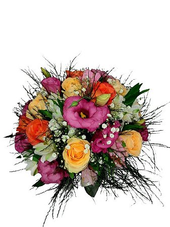Buquê de Noiva com rosas e lisianthus