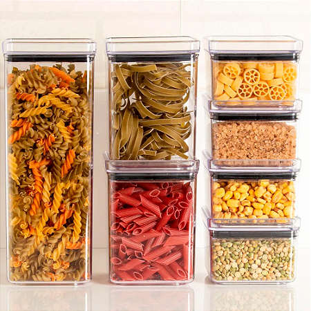 Kit Potes Herméticos 7 Pçs Lumini Paramount Acrílico Empilhável Organizador Cozinha Despensa Sem BPA