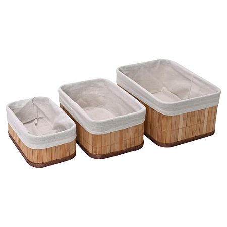 CONJUNTO DE CESTOS DE BAMBU CLARO MIMO STYLE COM 03 PEÇAS