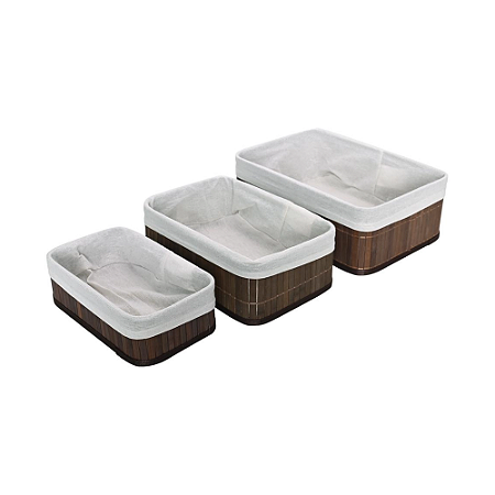 CONJUNTO DE CESTOS DE BAMBU ESCURO MIMO STYLE COM 03 PEÇAS