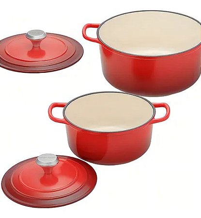 Conjunto/Jogo 3 Caçarolas Em Inox E Cerâmica Amalfi Rosso