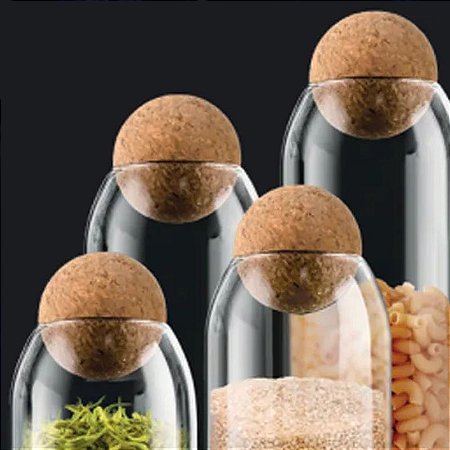 Conjunto 4 Potes De Vidro Herméticos Tampa De Cortiça