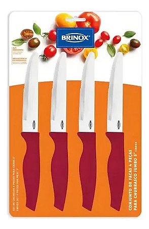 CONJUNTO FACAS 4PCS P/CHURRASCO JUMBO CROSS-VERMELHO 2556/375