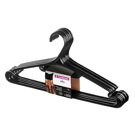 CABIDE PENDURA MAIS PLASTICO 5PC - PRETO PR9105/5CD