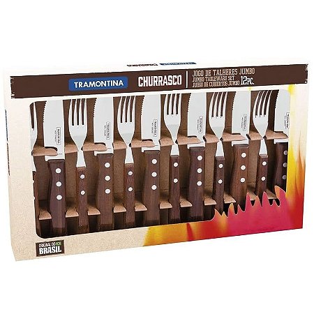 JOGO PARA CHURRASCO 12 PCS - Cabo Wood - Jumbo 22399/063