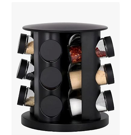 JOGO PORTA CONDIMENTOS GIRATORIO PRETO 09 POTES 16185