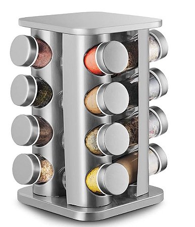 JOGO PORTA CONDIMENTO GIRATORIO QUADRADO INOX 16 POTES