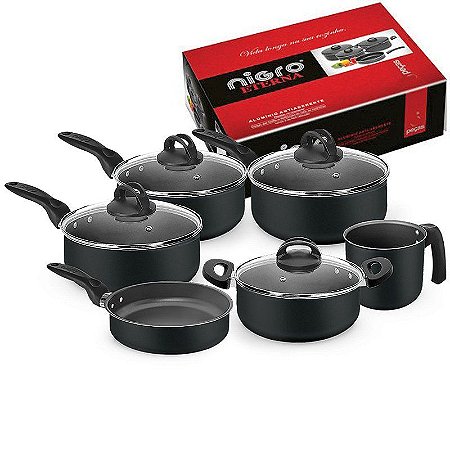 CONJUNTO NIGRO ETERNA 6 PC AA PRETO C/ TPA VIDRO 025928