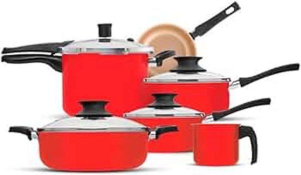 CONJUNTO UNICA 6PC VERMELHA GOLD TP VIDRO E PANELA PRESSAO 025384