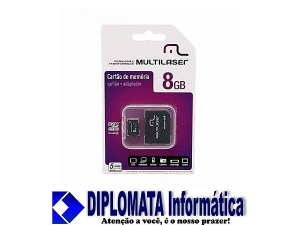 CARTÃO DE MEMÓRIA 8GB MULTILASER - DIPLOMATA Informática