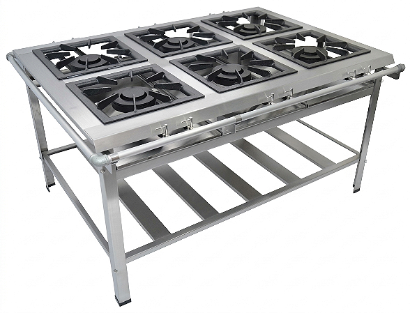 Fogão 6 bocas GLP centro fogo duplo